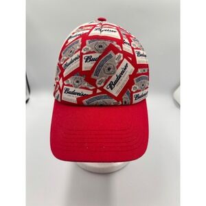 Budweiser King of Beers Trucker Hat Red White Label All Over Print Snapback Cap